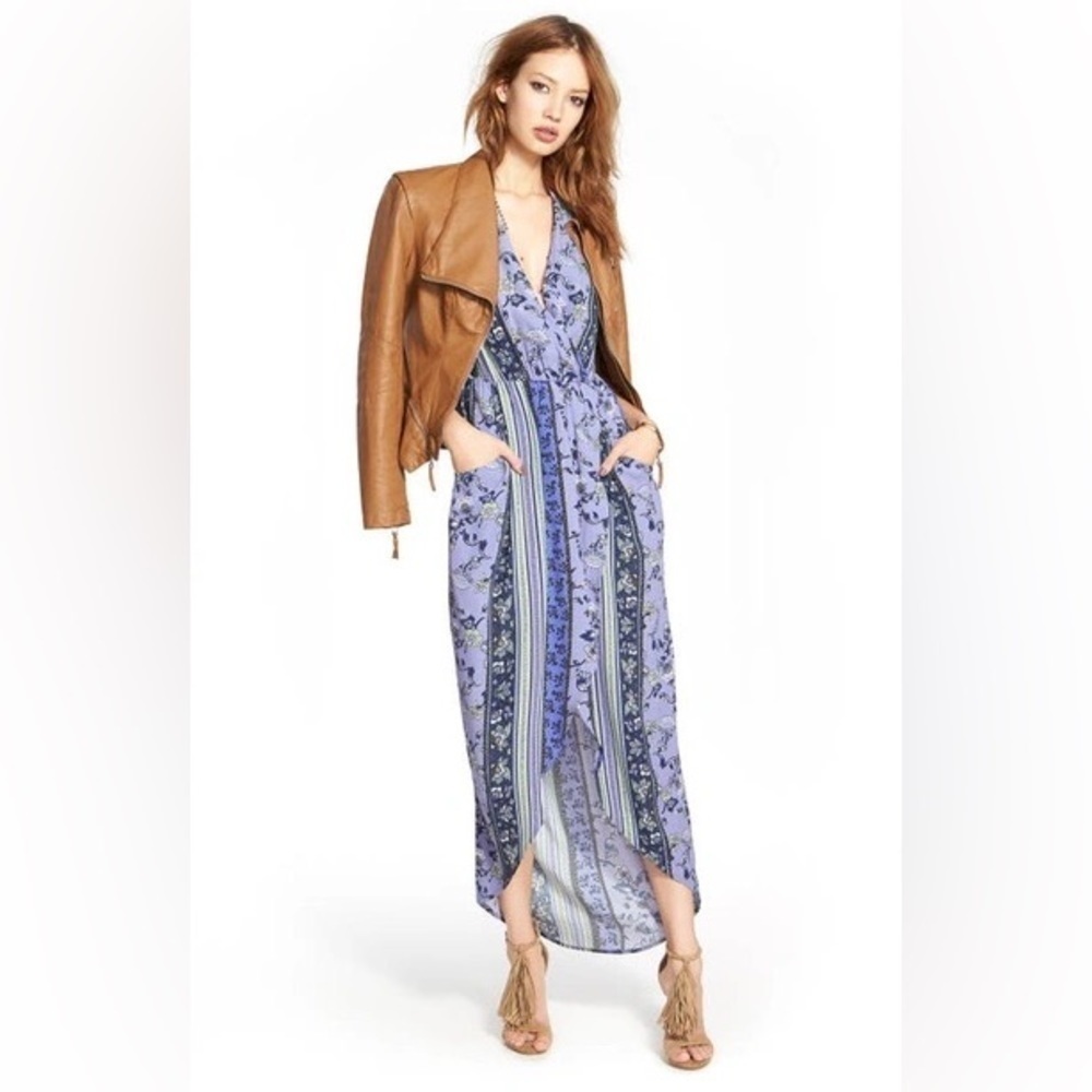 ASTR THE LABEL Floral Purple Sleeveless Asymmetric Midi Dress Size S